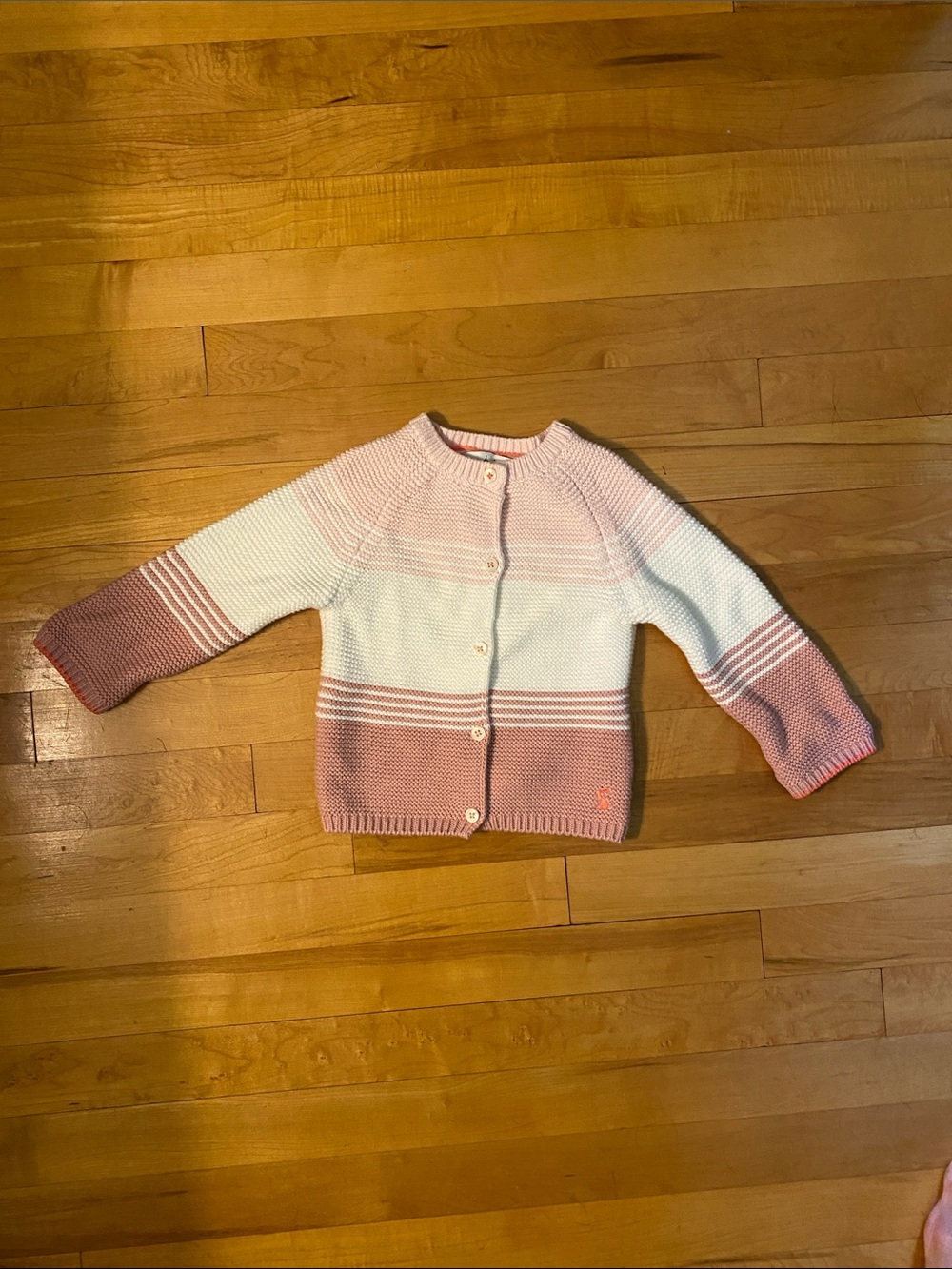 EUC Joules kids pink white mauve 100% cotton knit cardigan 9-12 mo